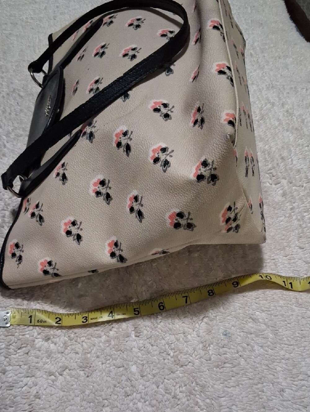COACH Floral Print Tote Bag in Beige with Black Trim - Picture 6 of 14